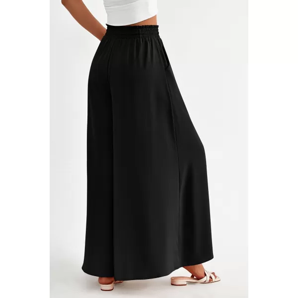 PRETTYGARDEN Womens 2024 Summer Wide Leg Palazzo Pants High Waisted Flowy Pockets Trendy Casual Lounge Boho Beach TrousersBlack