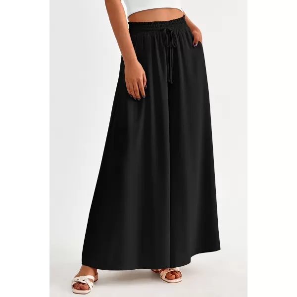 PRETTYGARDEN Womens 2024 Summer Wide Leg Palazzo Pants High Waisted Flowy Pockets Trendy Casual Lounge Boho Beach TrousersBlack