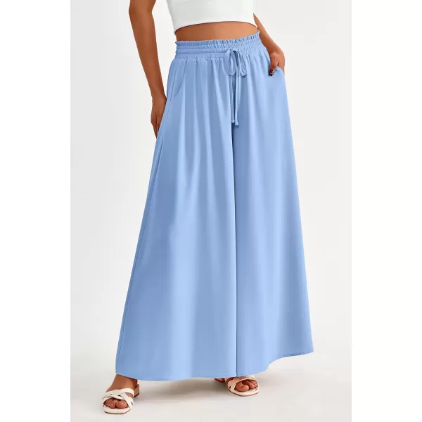 PRETTYGARDEN Womens 2024 Summer Wide Leg Palazzo Pants High Waisted Flowy Pockets Trendy Casual Lounge Boho Beach TrousersBlue