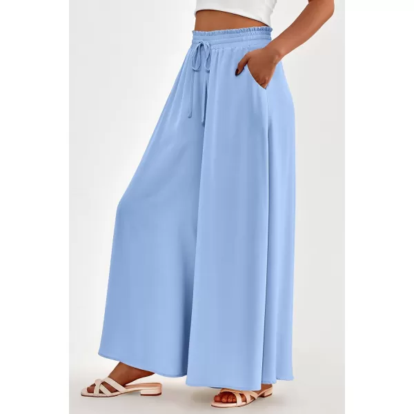 PRETTYGARDEN Womens 2024 Summer Wide Leg Palazzo Pants High Waisted Flowy Pockets Trendy Casual Lounge Boho Beach TrousersBlue