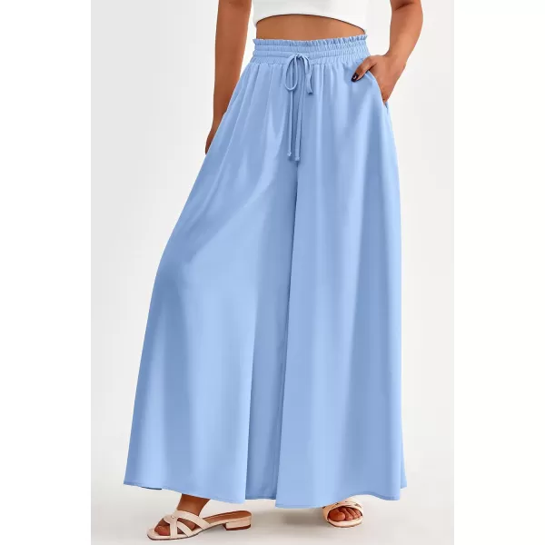 PRETTYGARDEN Womens 2024 Summer Wide Leg Palazzo Pants High Waisted Flowy Pockets Trendy Casual Lounge Boho Beach TrousersBlue