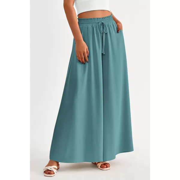 PRETTYGARDEN Womens 2024 Summer Wide Leg Palazzo Pants High Waisted Flowy Pockets Trendy Casual Lounge Boho Beach TrousersBlue Green