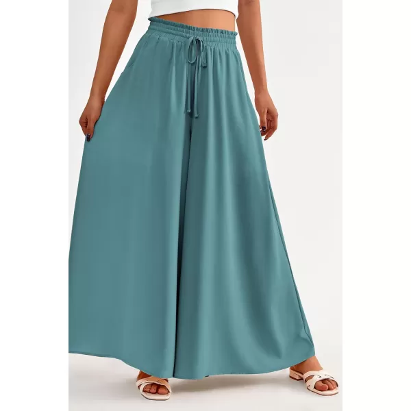 PRETTYGARDEN Womens 2024 Summer Wide Leg Palazzo Pants High Waisted Flowy Pockets Trendy Casual Lounge Boho Beach TrousersBlue Green