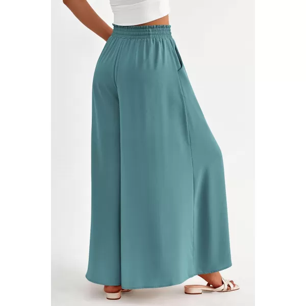 PRETTYGARDEN Womens 2024 Summer Wide Leg Palazzo Pants High Waisted Flowy Pockets Trendy Casual Lounge Boho Beach TrousersBlue Green