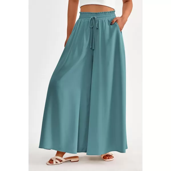 PRETTYGARDEN Womens 2024 Summer Wide Leg Palazzo Pants High Waisted Flowy Pockets Trendy Casual Lounge Boho Beach TrousersBlue Green