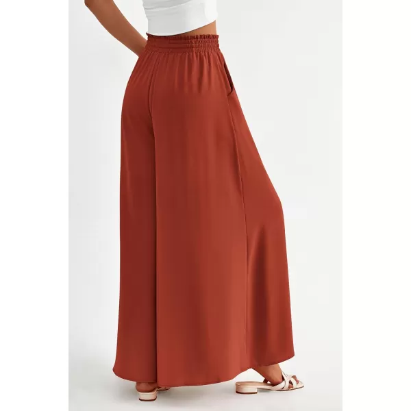PRETTYGARDEN Womens 2024 Summer Wide Leg Palazzo Pants High Waisted Flowy Pockets Trendy Casual Lounge Boho Beach TrousersBrick Red