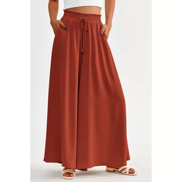 PRETTYGARDEN Womens 2024 Summer Wide Leg Palazzo Pants High Waisted Flowy Pockets Trendy Casual Lounge Boho Beach TrousersBrick Red