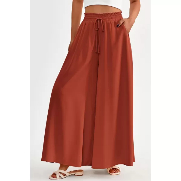 PRETTYGARDEN Womens 2024 Summer Wide Leg Palazzo Pants High Waisted Flowy Pockets Trendy Casual Lounge Boho Beach TrousersBrick Red