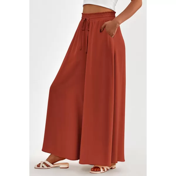 PRETTYGARDEN Womens 2024 Summer Wide Leg Palazzo Pants High Waisted Flowy Pockets Trendy Casual Lounge Boho Beach TrousersBrick Red