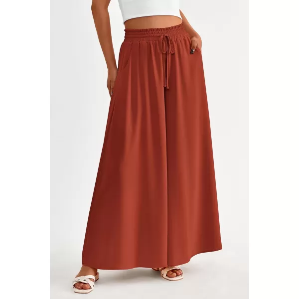 PRETTYGARDEN Womens 2024 Summer Wide Leg Palazzo Pants High Waisted Flowy Pockets Trendy Casual Lounge Boho Beach TrousersBrick Red
