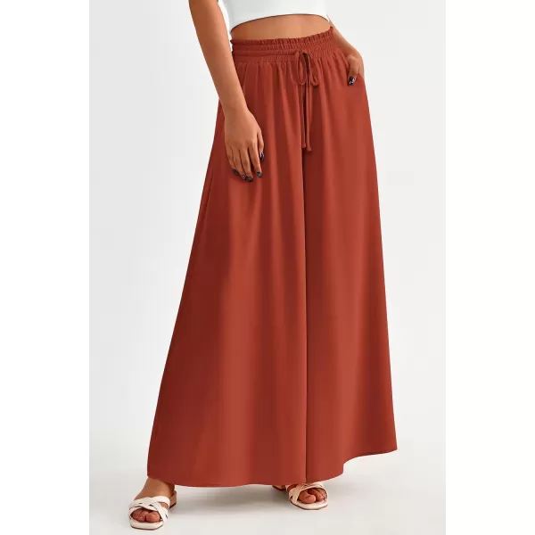 PRETTYGARDEN Womens 2024 Summer Wide Leg Palazzo Pants High Waisted Flowy Pockets Trendy Casual Lounge Boho Beach TrousersBrick Red