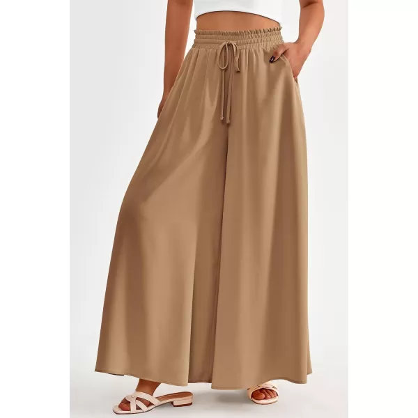 PRETTYGARDEN Womens 2024 Summer Wide Leg Palazzo Pants High Waisted Flowy Pockets Trendy Casual Lounge Boho Beach TrousersKhaki