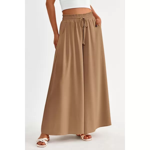 PRETTYGARDEN Womens 2024 Summer Wide Leg Palazzo Pants High Waisted Flowy Pockets Trendy Casual Lounge Boho Beach TrousersKhaki