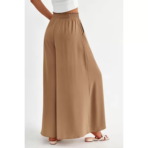 PRETTYGARDEN Womens 2024 Summer Wide Leg Palazzo Pants High Waisted Flowy Pockets Trendy Casual Lounge Boho Beach TrousersKhaki