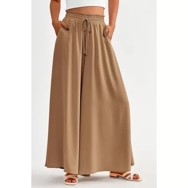 PRETTYGARDEN Womens 2024 Summer Wide Leg Palazzo Pants High Waisted Flowy Pockets Trendy Casual Lounge Boho Beach TrousersKhaki