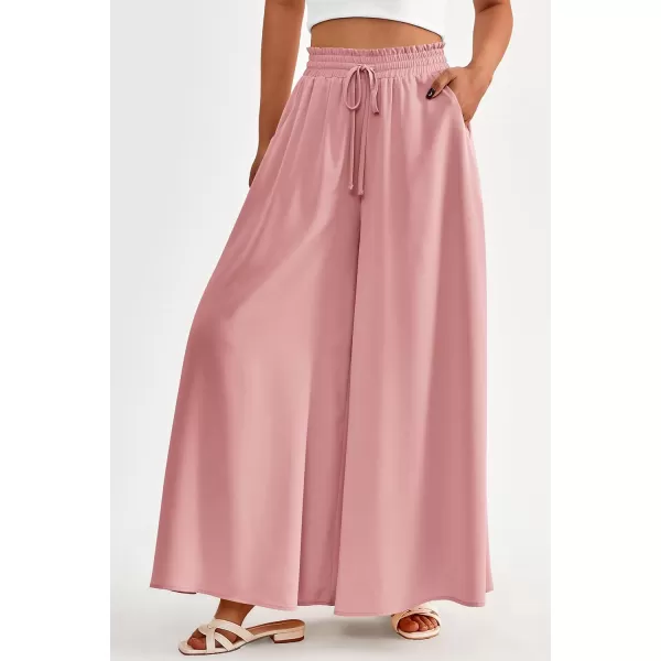 PRETTYGARDEN Womens 2024 Summer Wide Leg Palazzo Pants High Waisted Flowy Pockets Trendy Casual Lounge Boho Beach TrousersPink