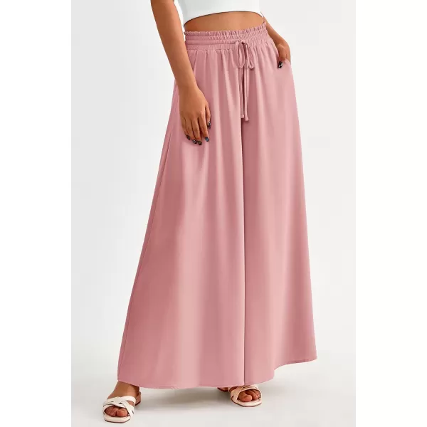 PRETTYGARDEN Womens 2024 Summer Wide Leg Palazzo Pants High Waisted Flowy Pockets Trendy Casual Lounge Boho Beach TrousersPink