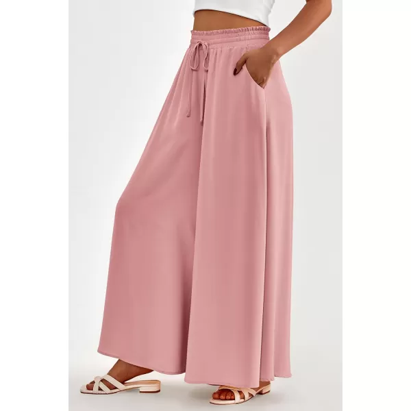 PRETTYGARDEN Womens 2024 Summer Wide Leg Palazzo Pants High Waisted Flowy Pockets Trendy Casual Lounge Boho Beach TrousersPink