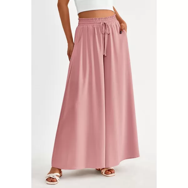 PRETTYGARDEN Womens 2024 Summer Wide Leg Palazzo Pants High Waisted Flowy Pockets Trendy Casual Lounge Boho Beach TrousersPink