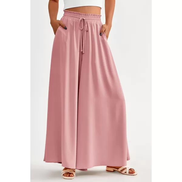 PRETTYGARDEN Womens 2024 Summer Wide Leg Palazzo Pants High Waisted Flowy Pockets Trendy Casual Lounge Boho Beach TrousersPink