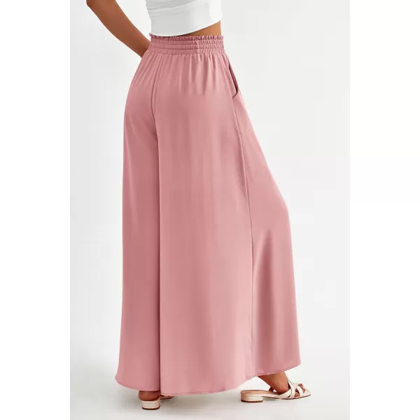 PRETTYGARDEN Womens 2024 Summer Wide Leg Palazzo Pants High Waisted Flowy Pockets Trendy Casual Lounge Boho Beach TrousersPink