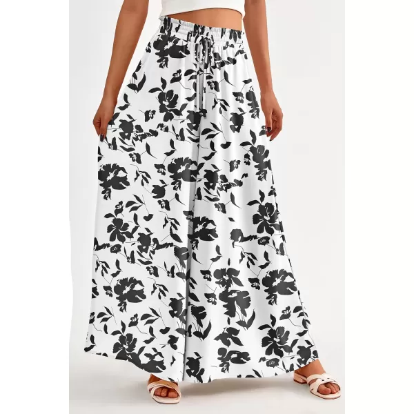 PRETTYGARDEN Womens 2024 Summer Wide Leg Palazzo Pants High Waisted Flowy Pockets Trendy Casual Lounge Boho Beach TrousersPrint Black