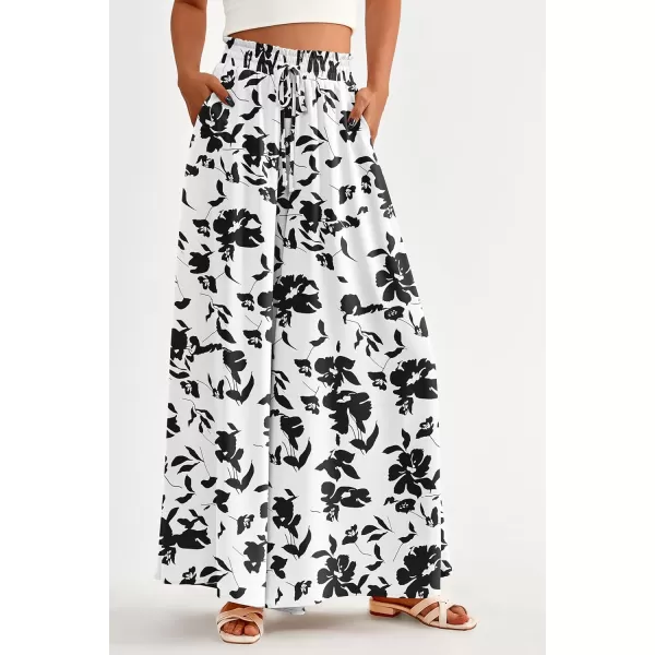 PRETTYGARDEN Womens 2024 Summer Wide Leg Palazzo Pants High Waisted Flowy Pockets Trendy Casual Lounge Boho Beach TrousersPrint Black