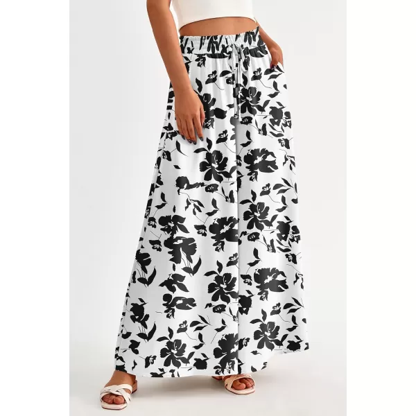 PRETTYGARDEN Womens 2024 Summer Wide Leg Palazzo Pants High Waisted Flowy Pockets Trendy Casual Lounge Boho Beach TrousersPrint Black