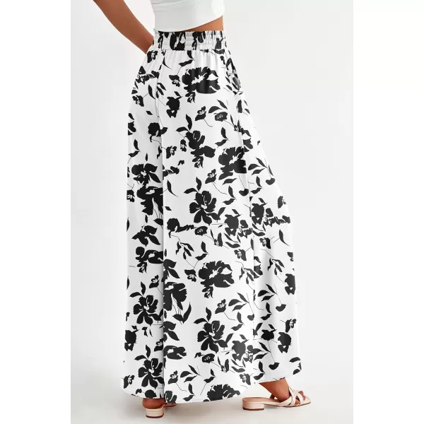 PRETTYGARDEN Womens 2024 Summer Wide Leg Palazzo Pants High Waisted Flowy Pockets Trendy Casual Lounge Boho Beach TrousersPrint Black