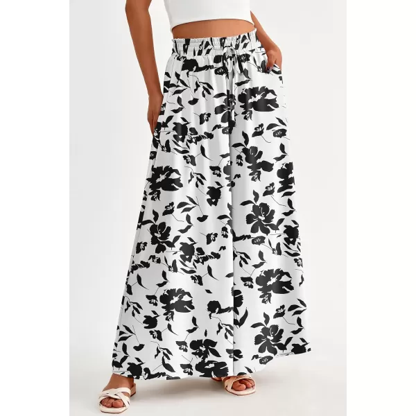 PRETTYGARDEN Womens 2024 Summer Wide Leg Palazzo Pants High Waisted Flowy Pockets Trendy Casual Lounge Boho Beach TrousersPrint Black
