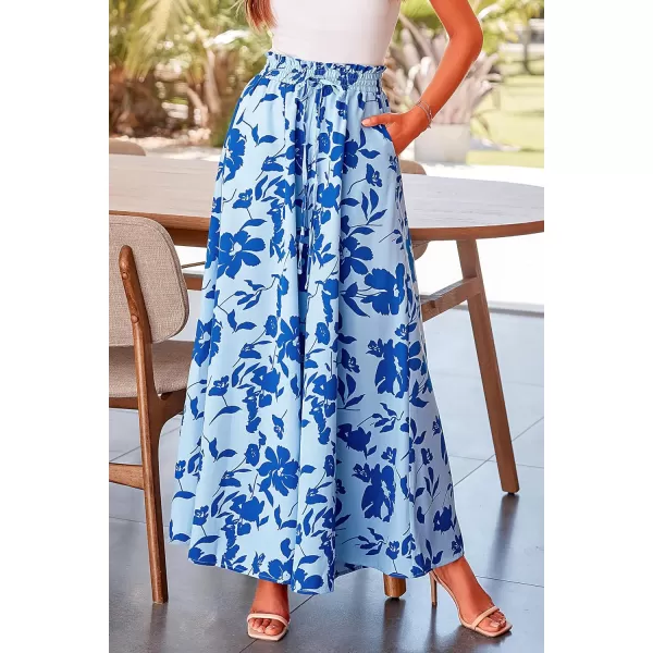 PRETTYGARDEN Womens 2024 Summer Wide Leg Palazzo Pants High Waisted Flowy Pockets Trendy Casual Lounge Boho Beach TrousersPrint Blue