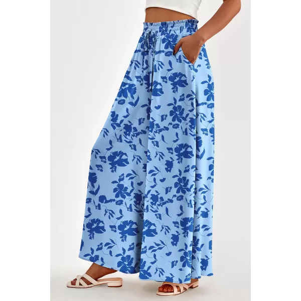 PRETTYGARDEN Womens 2024 Summer Wide Leg Palazzo Pants High Waisted Flowy Pockets Trendy Casual Lounge Boho Beach TrousersPrint Blue