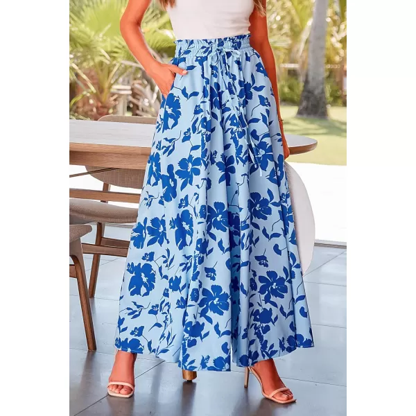 PRETTYGARDEN Womens 2024 Summer Wide Leg Palazzo Pants High Waisted Flowy Pockets Trendy Casual Lounge Boho Beach TrousersPrint Blue