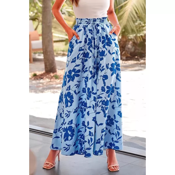 PRETTYGARDEN Womens 2024 Summer Wide Leg Palazzo Pants High Waisted Flowy Pockets Trendy Casual Lounge Boho Beach TrousersPrint Blue