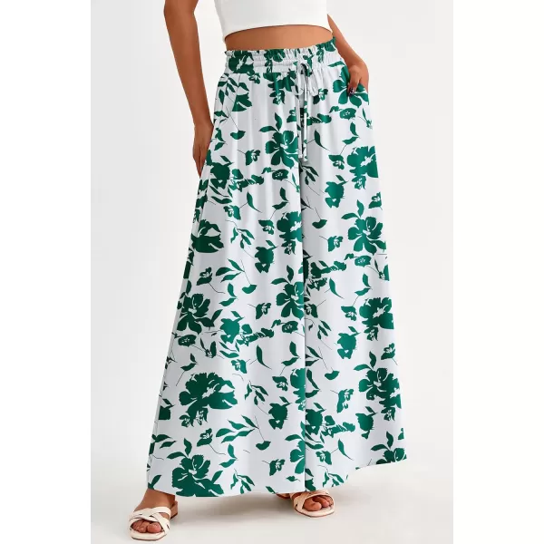 PRETTYGARDEN Womens 2024 Summer Wide Leg Palazzo Pants High Waisted Flowy Pockets Trendy Casual Lounge Boho Beach TrousersPrint Green