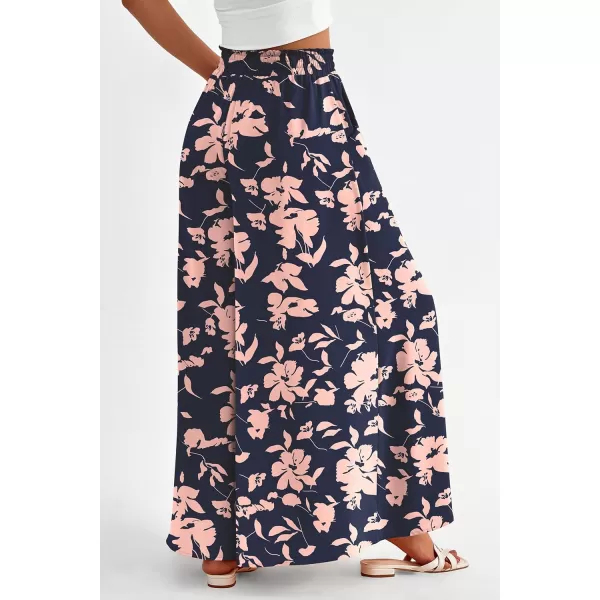 PRETTYGARDEN Womens 2024 Summer Wide Leg Palazzo Pants High Waisted Flowy Pockets Trendy Casual Lounge Boho Beach TrousersPrint Navy Pink