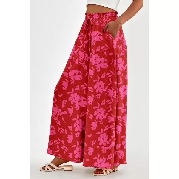 PRETTYGARDEN Womens 2024 Summer Wide Leg Palazzo Pants High Waisted Flowy Pockets Trendy Casual Lounge Boho Beach TrousersPrint Red