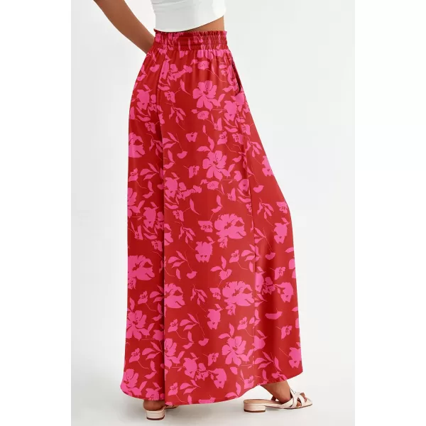 PRETTYGARDEN Womens 2024 Summer Wide Leg Palazzo Pants High Waisted Flowy Pockets Trendy Casual Lounge Boho Beach TrousersPrint Red