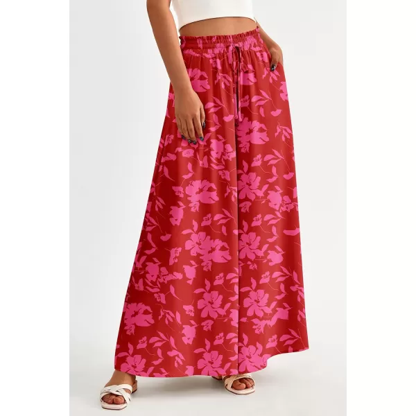 PRETTYGARDEN Womens 2024 Summer Wide Leg Palazzo Pants High Waisted Flowy Pockets Trendy Casual Lounge Boho Beach TrousersPrint Red