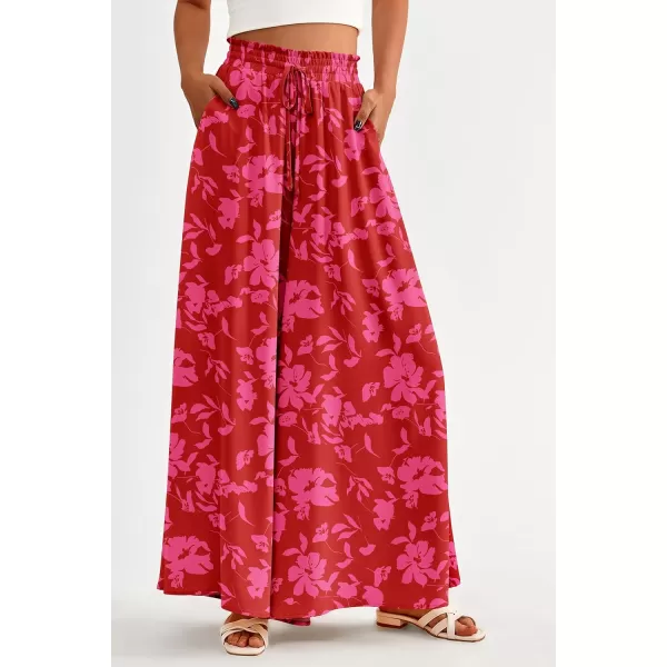 PRETTYGARDEN Womens 2024 Summer Wide Leg Palazzo Pants High Waisted Flowy Pockets Trendy Casual Lounge Boho Beach TrousersPrint Red