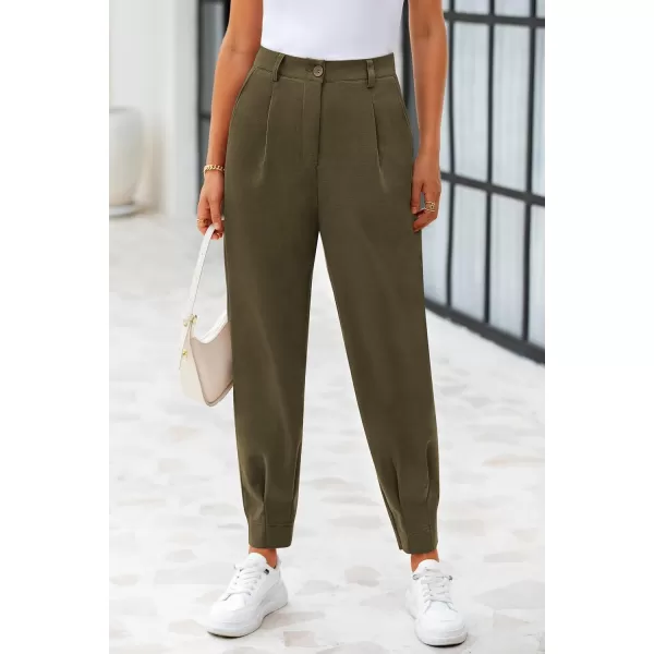 PRETTYGARDEN Womens High Waisted Pants Dressy Casual Ankle Length Work Office Trouser Slacks with PocketsArmy Green