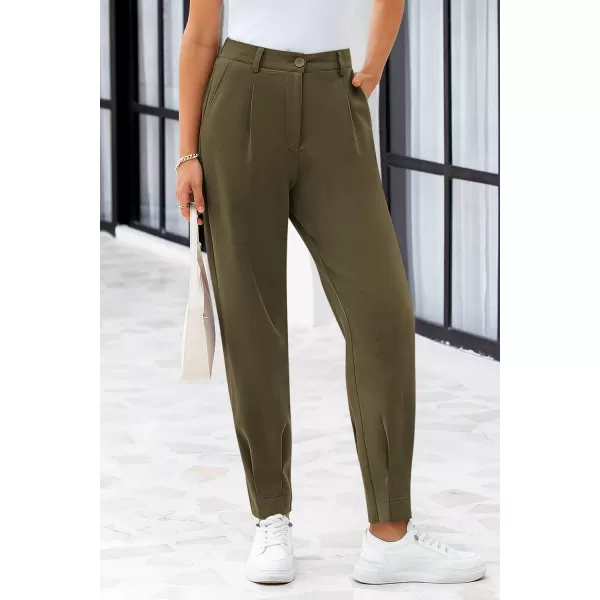 PRETTYGARDEN Womens High Waisted Pants Dressy Casual Ankle Length Work Office Trouser Slacks with PocketsArmy Green