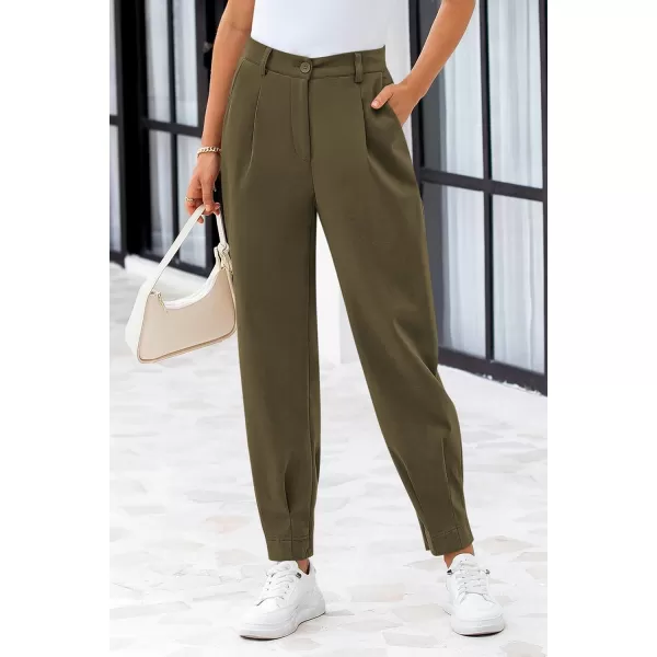 PRETTYGARDEN Womens High Waisted Pants Dressy Casual Ankle Length Work Office Trouser Slacks with PocketsArmy Green