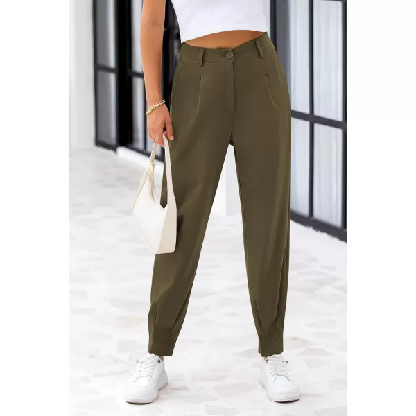 PRETTYGARDEN Womens High Waisted Pants Dressy Casual Ankle Length Work Office Trouser Slacks with PocketsArmy Green