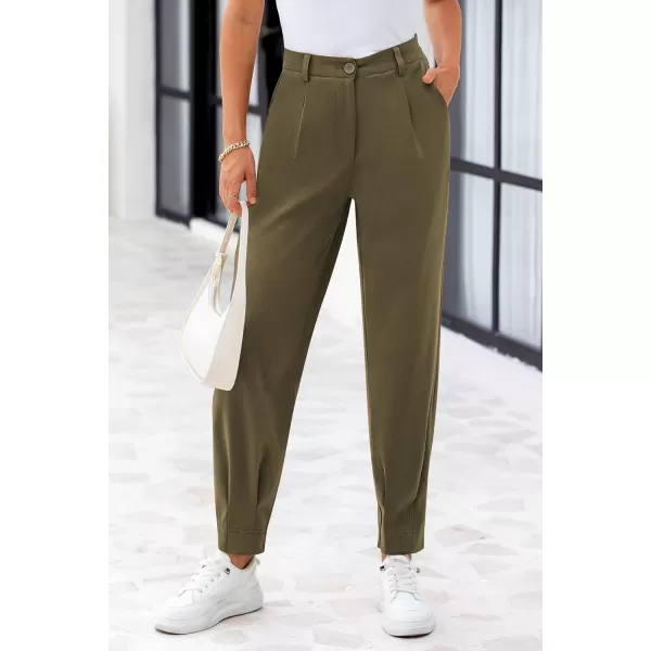 PRETTYGARDEN Womens High Waisted Pants Dressy Casual Ankle Length Work Office Trouser Slacks with PocketsArmy Green