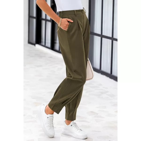PRETTYGARDEN Womens High Waisted Pants Dressy Casual Ankle Length Work Office Trouser Slacks with PocketsArmy Green