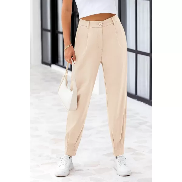 PRETTYGARDEN Womens High Waisted Pants Dressy Casual Ankle Length Work Office Trouser Slacks with PocketsBeige
