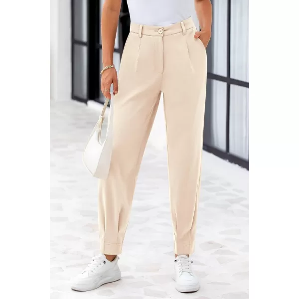 PRETTYGARDEN Womens High Waisted Pants Dressy Casual Ankle Length Work Office Trouser Slacks with PocketsBeige
