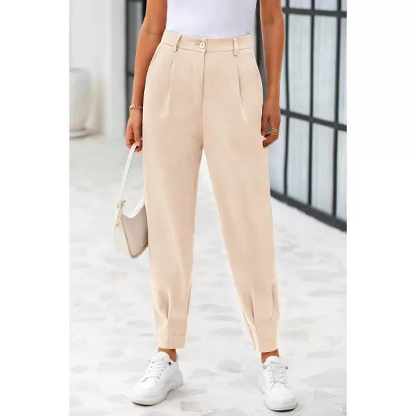 PRETTYGARDEN Womens High Waisted Pants Dressy Casual Ankle Length Work Office Trouser Slacks with PocketsBeige
