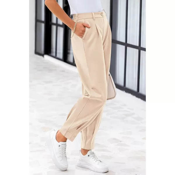 PRETTYGARDEN Womens High Waisted Pants Dressy Casual Ankle Length Work Office Trouser Slacks with PocketsBeige